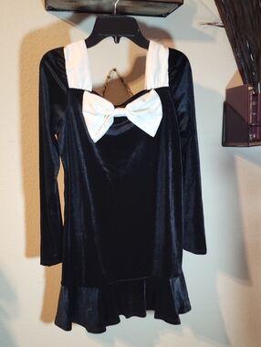 GB girls Black Velvet Dress with White Bow